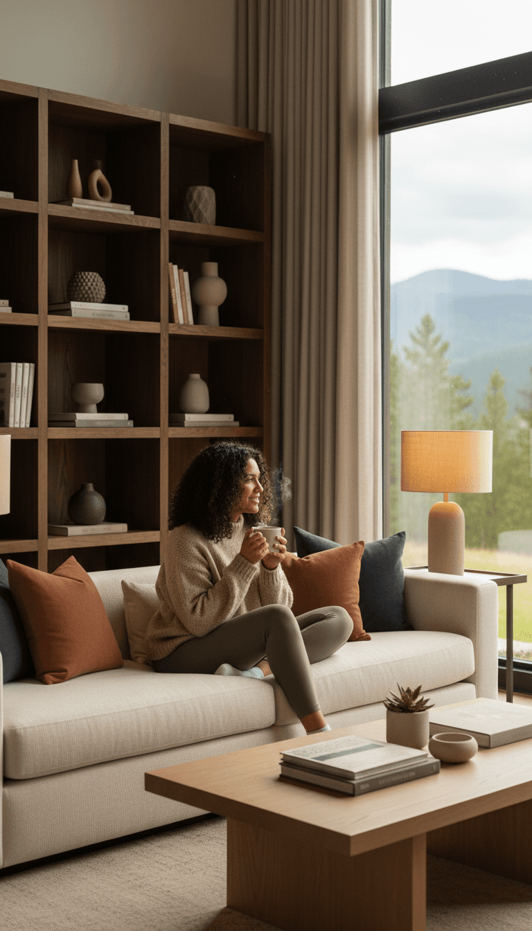 Client relaxing in a fully set up living room after a Fresh Start move